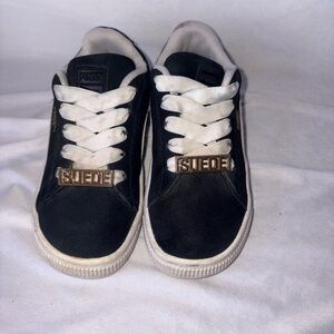 Puma Kids Black and White Suede Sneakers
